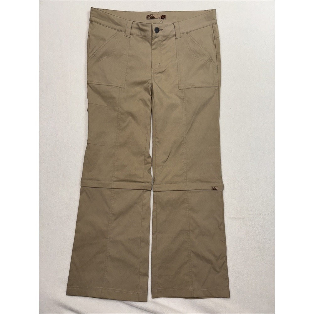 Prana Women's 12 Hiking Convertible Pants Khaki Zip Off‎ Capri Straight Legs
